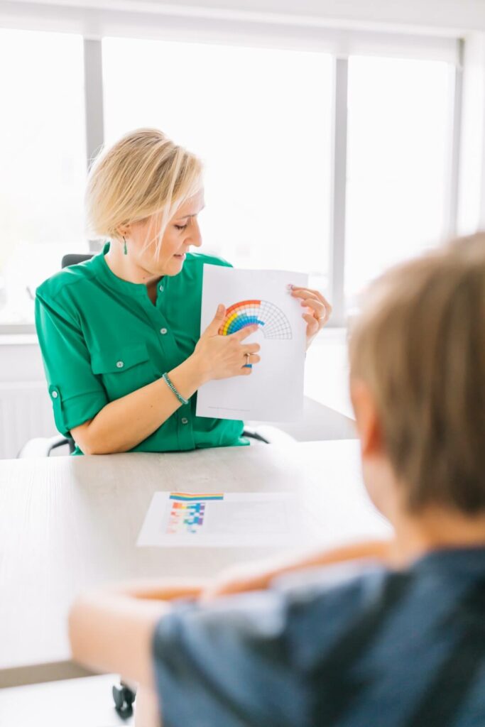 coach geeft uitleg aan een jongen met autisme over een sensorisch profiel en overprikkeling obat